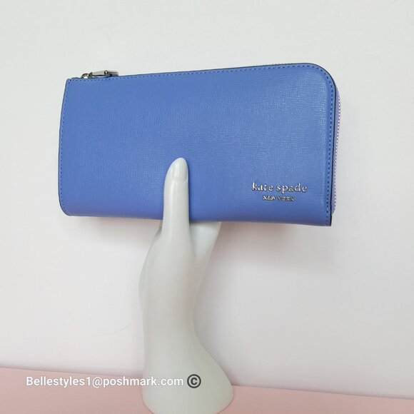 KATE SPADE Devin Saffiano Leather Zip-Around Continental Wallet-Dark Periwinkle⭐ - Picture 5 of 16